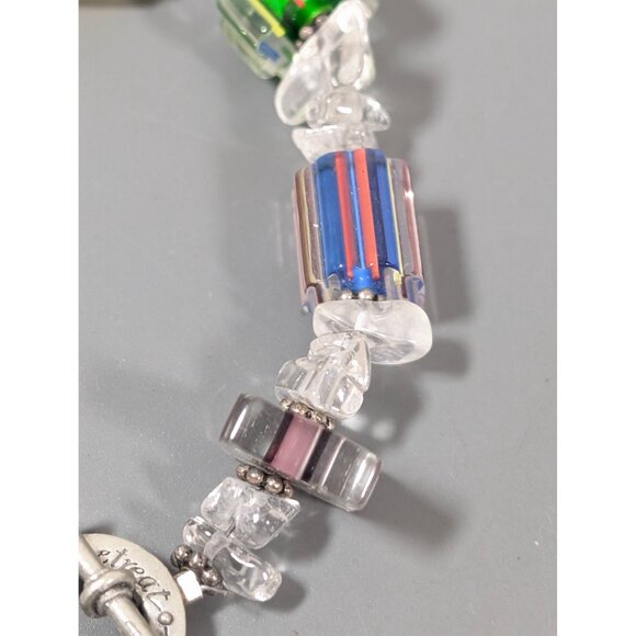 Colorful Art Glass Rock Crystal Beaded Bracelet Boho 6.5" - Picture 3 of 9